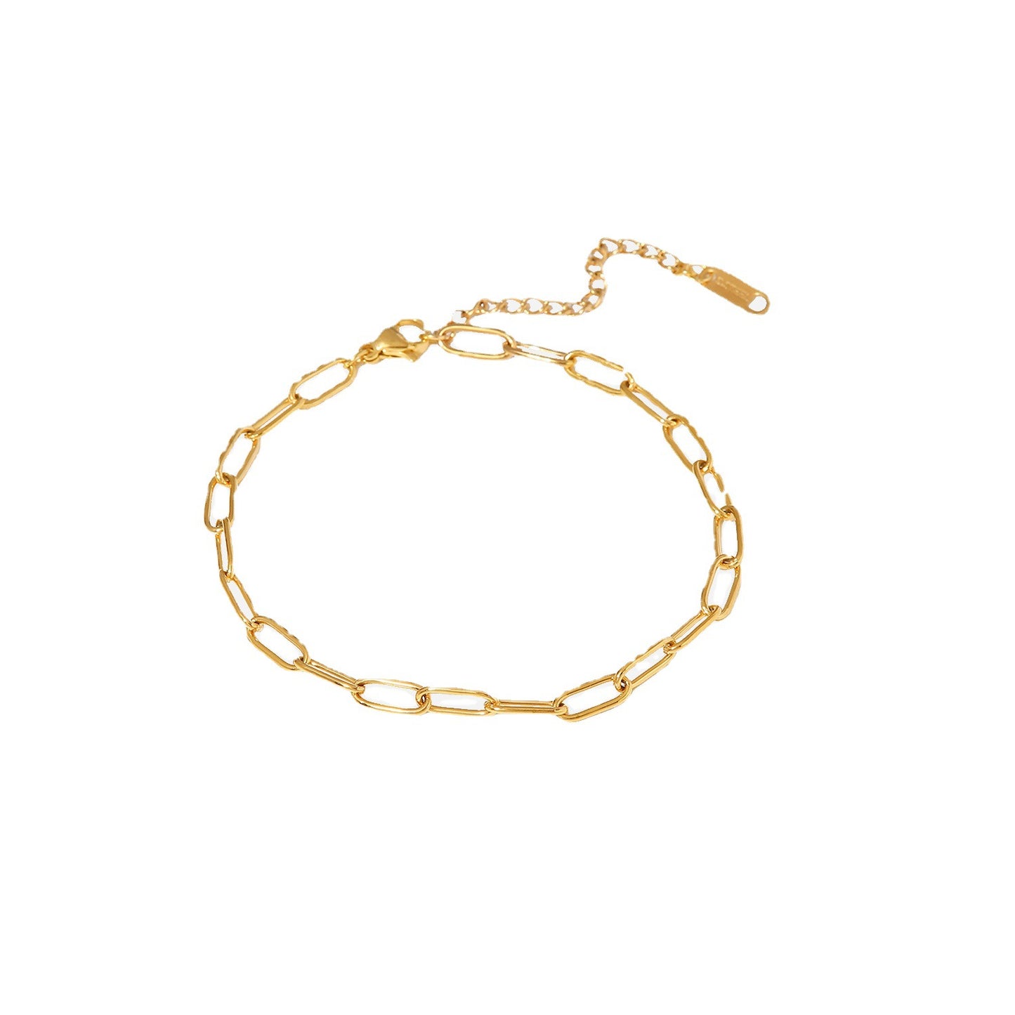Tobillera minimalista geométrica de acero de titanio con cadena de pin de oro de 18K para mujer