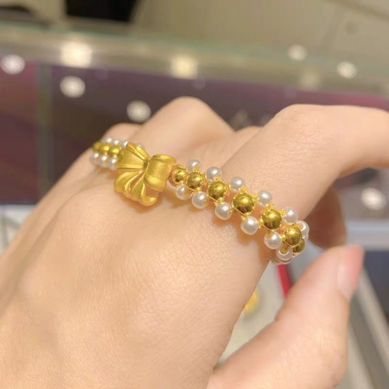 Pulsera de nudo de lazo con cuentas de diseño original para mujer con construcción de aleación y acabado de chapado al vacío, motivo de mariposa y forma geométrica, estilo lujoso y ligero