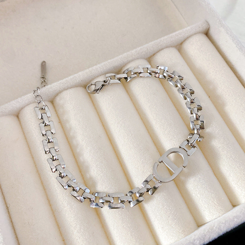 Heavy-Duty Letter Geometric Titanium Steel Plated Bracelet Unisex