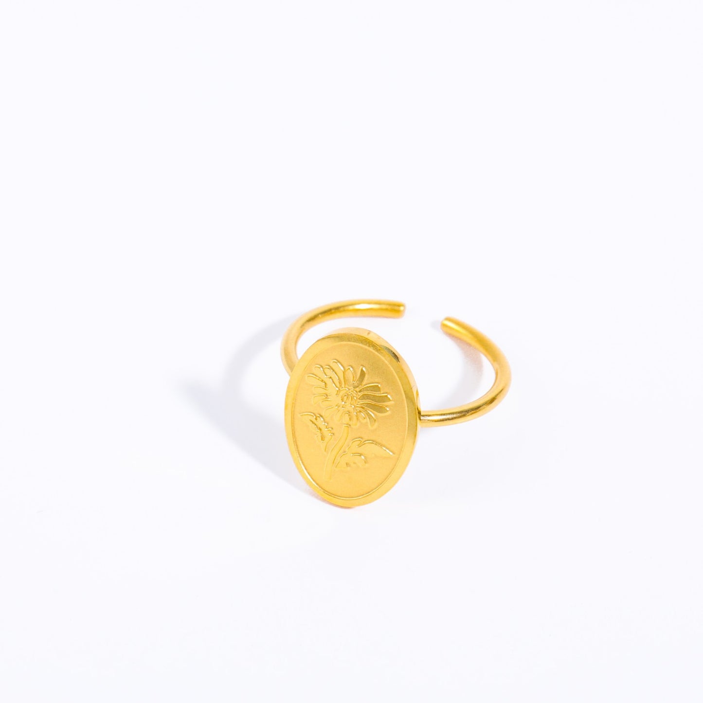 Anello Aperto Geometrico da Donna in Acciaio Inox e Acciaio al Titanio con Accenti di Zirconi Pietre di Nascita Placcato Oro 18K