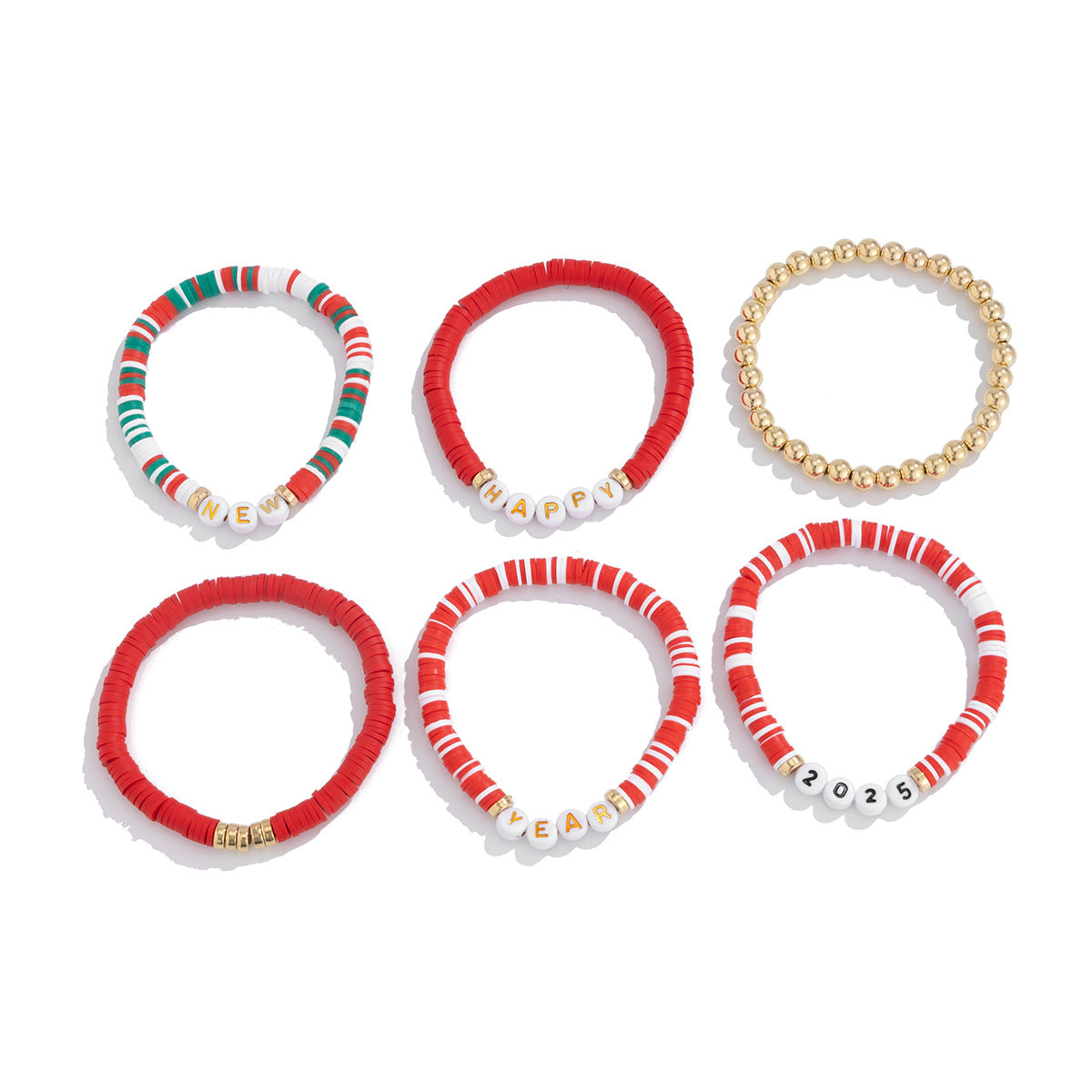 Braccialetti elasticizzati geometrici in stile vacanza con lettere e perline per donne, set di braccialetti fatti a mano in argilla polimerica con perline colorate in argilla morbida