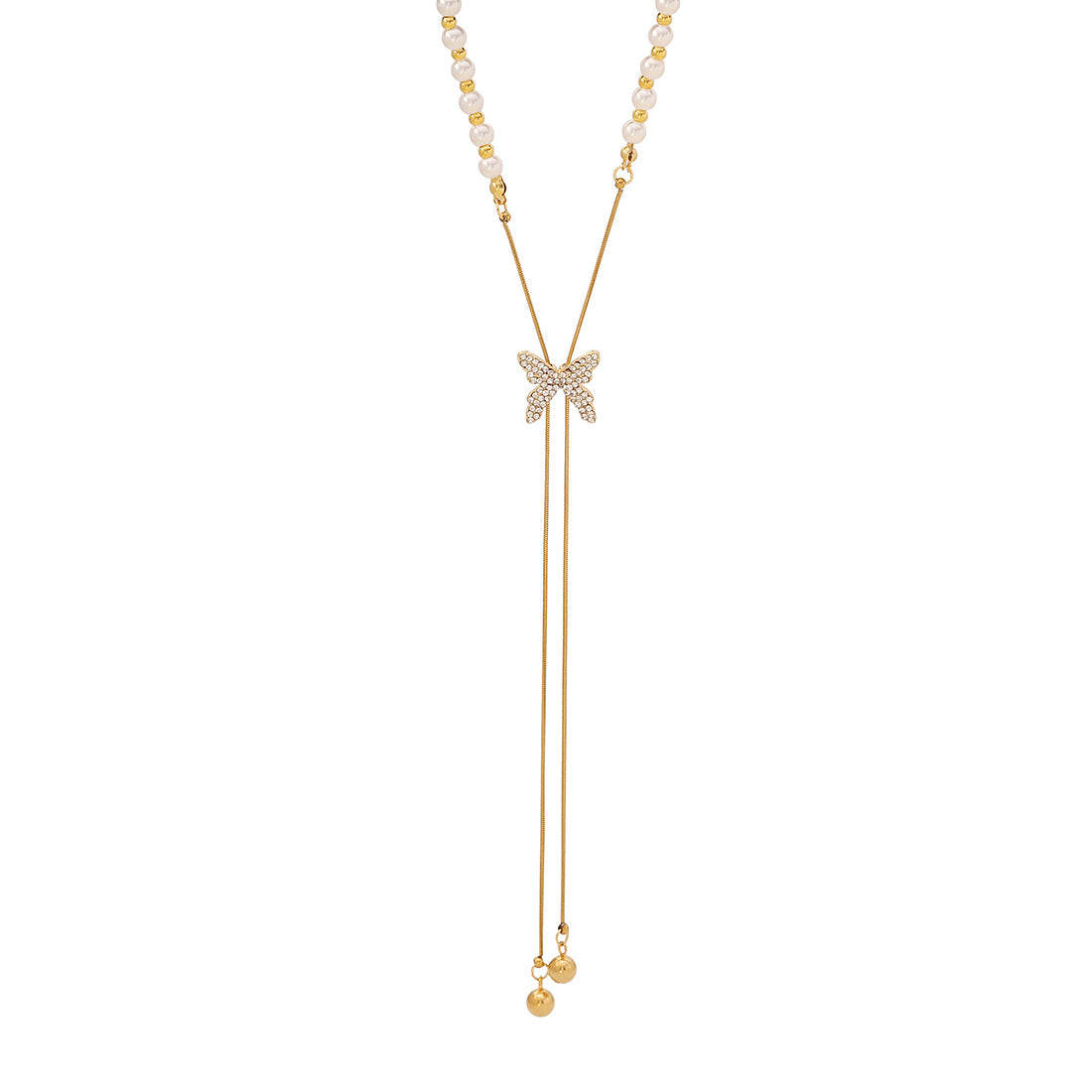 Fashion OL Style Double Layer Stainless Steel Necklace with Pearl Accents for Women