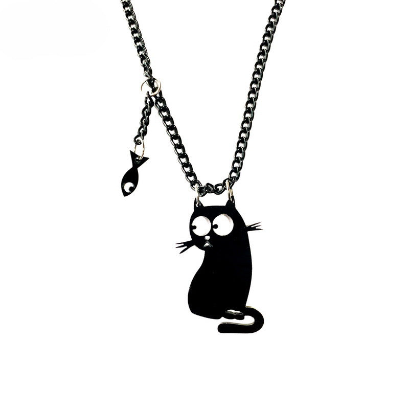 Collar gótico de Halloween con colgante de escoba de bruja, pez y gato negro para mujer y hombre, con cadena de serpiente en resina