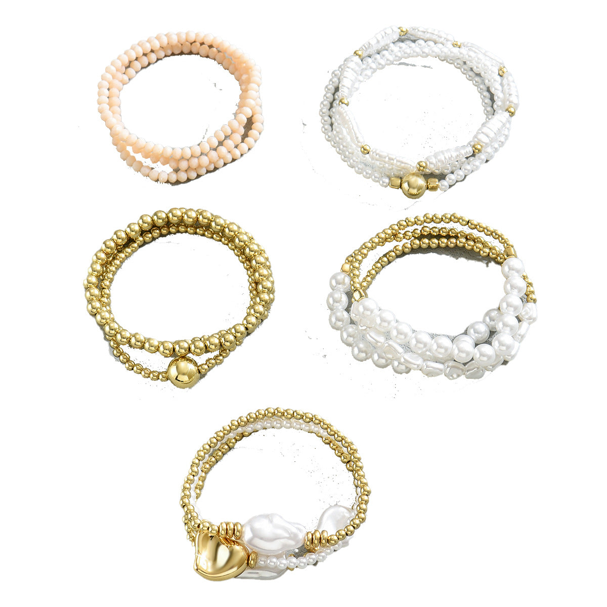 Set di braccialetti da donna geometrici minimalisti con perle e perline di cristallo, braccialetti a più strati intrecciati a mano per ufficio e abbigliamento casual