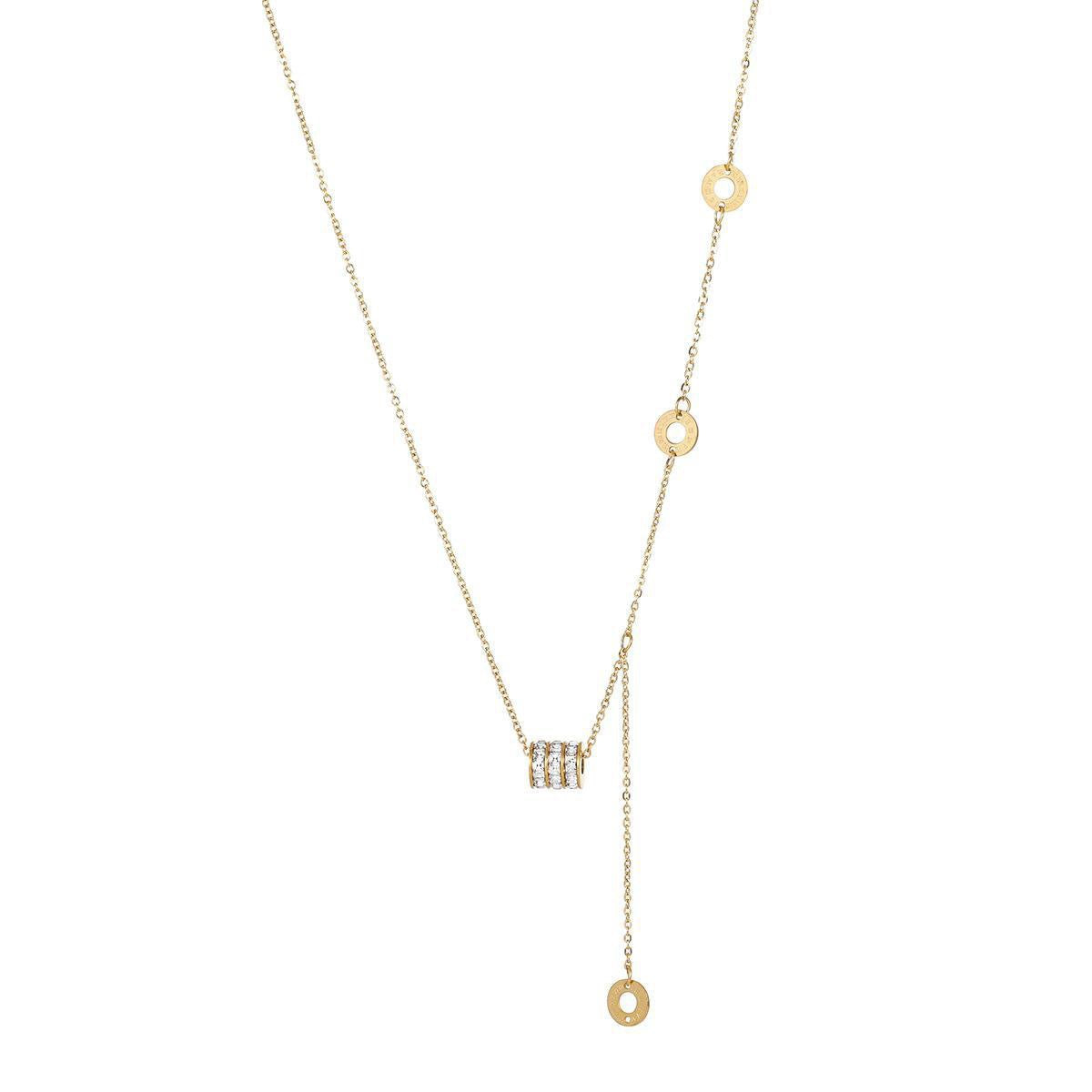 Collar Minimalista de Acero Inoxidable con Geometría, Baño de Oro de 18K y Colgante de Flecos para Mujer