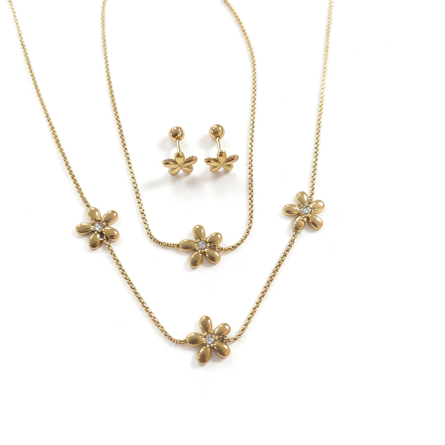 Vintage Elegant Floral Stainless Steel Plated Necklace Bracelet Earring Set for Women
