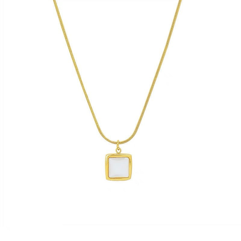 Minimalist Geometric Square Pendant Necklace for Women in Titanium Steel with Snake Chain
