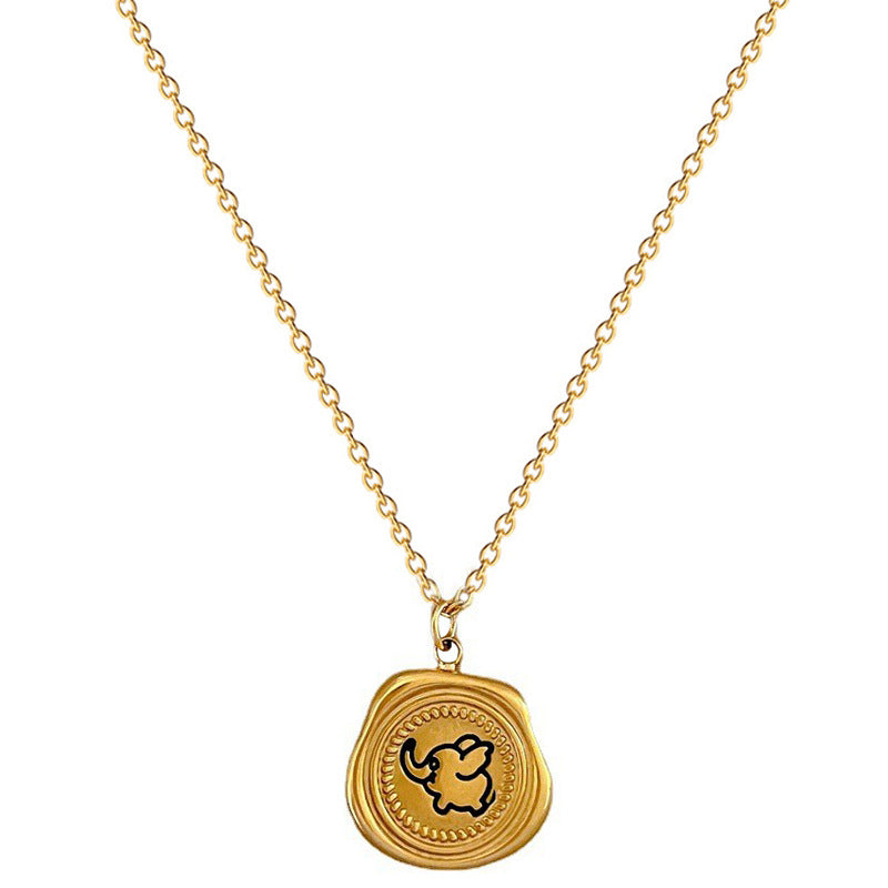 Minimalist Elephant Pendant Necklace for Women Titanium Steel Plated Locket Chain with Geometric Cut Corner Square Design