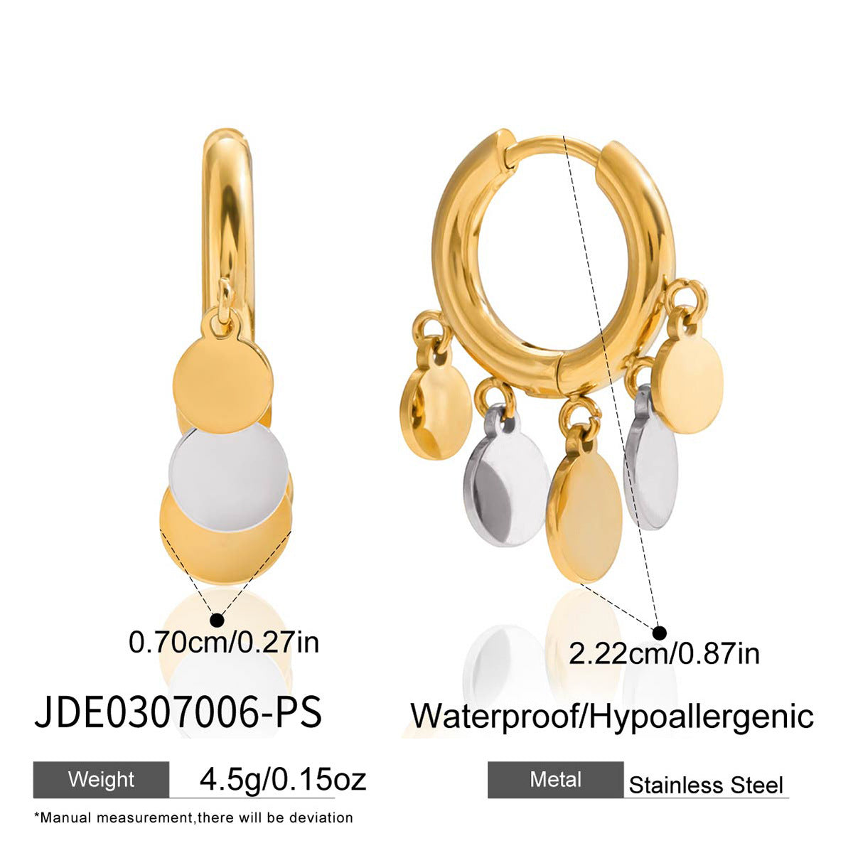 Orecchini a Cerchio Minimalisti Geometrici in Acciaio Inox con Dettaglio Nappa Placcati da Donna