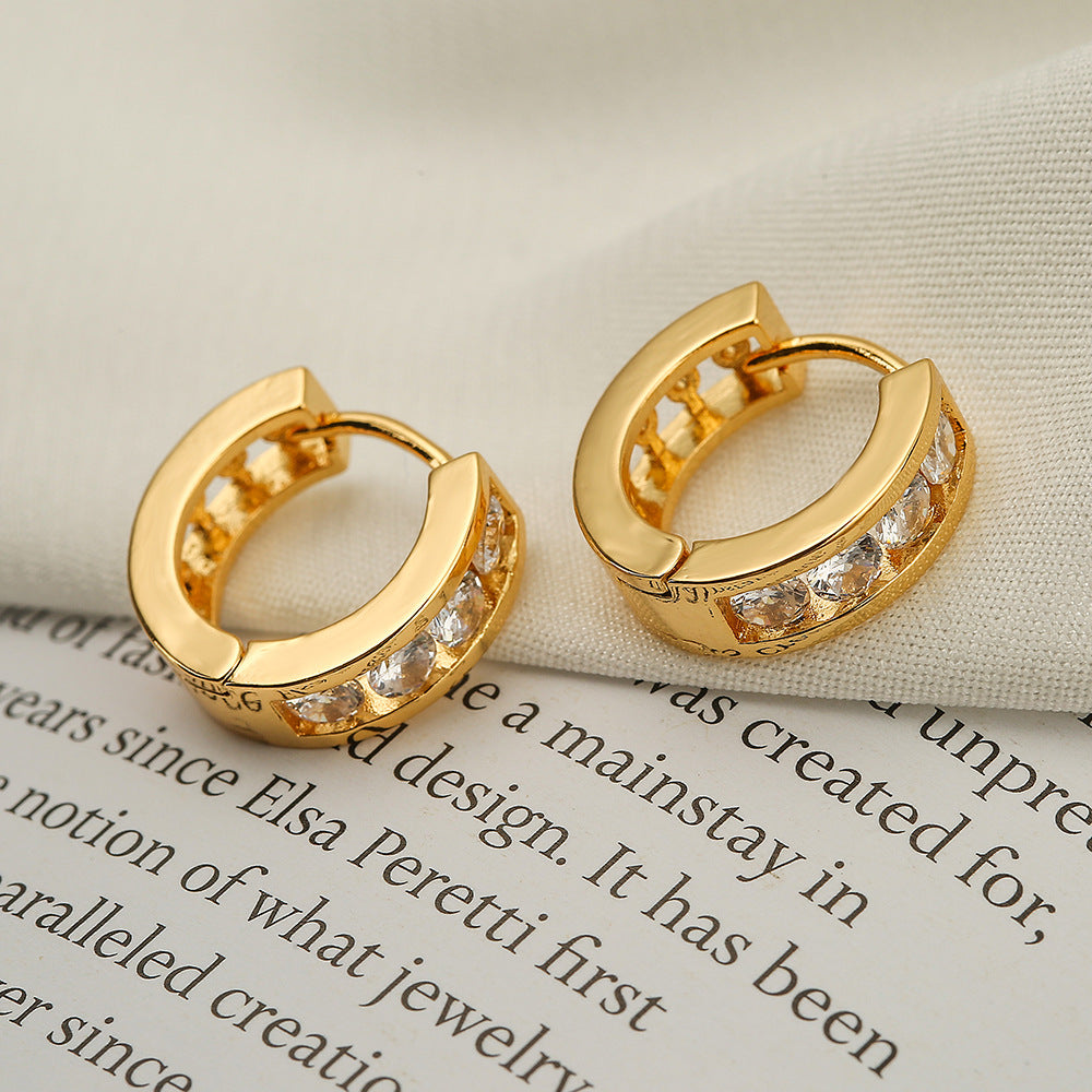 Orecchini a Cerchio Geometrici da Donna con Base in Rame e Placcatura in Oro Vero, Zirconi Micro-Incastonati, Design Minimalista e alla Moda