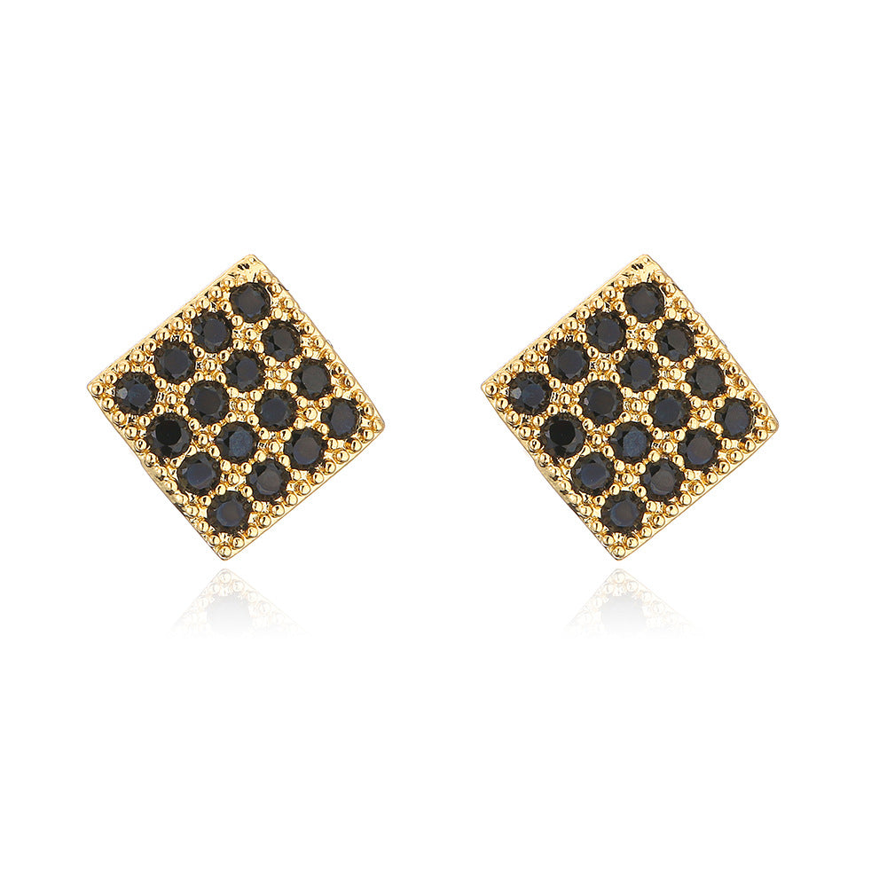 Orecchini a perno geometrici moderni minimalisti da donna in rame con placcatura in oro vero e zirconi micro-incastonati e accenti di perle