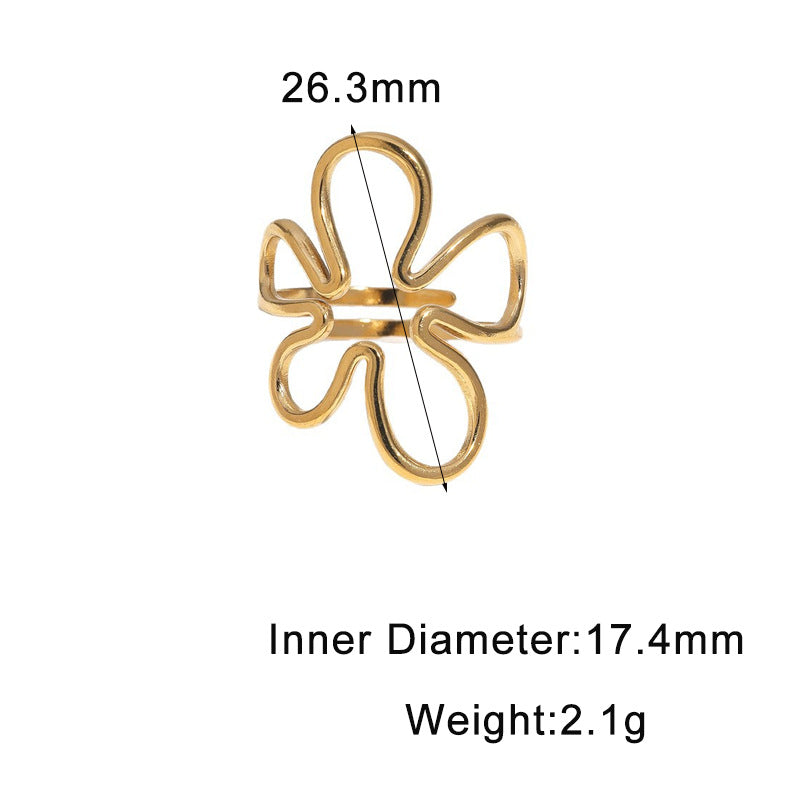 Sweet Minimalist Hollow Flower Plated Stainless Steel Ring for Women