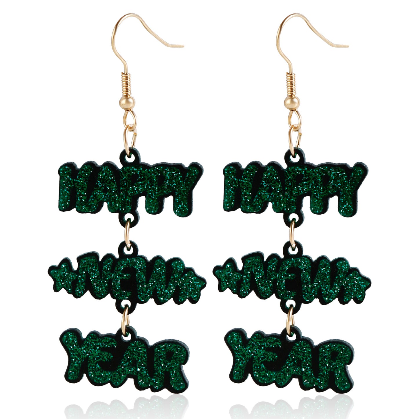 Orecchini a lettera acrilici geometrici alla moda "Happy New Year" per donna con finitura placcata