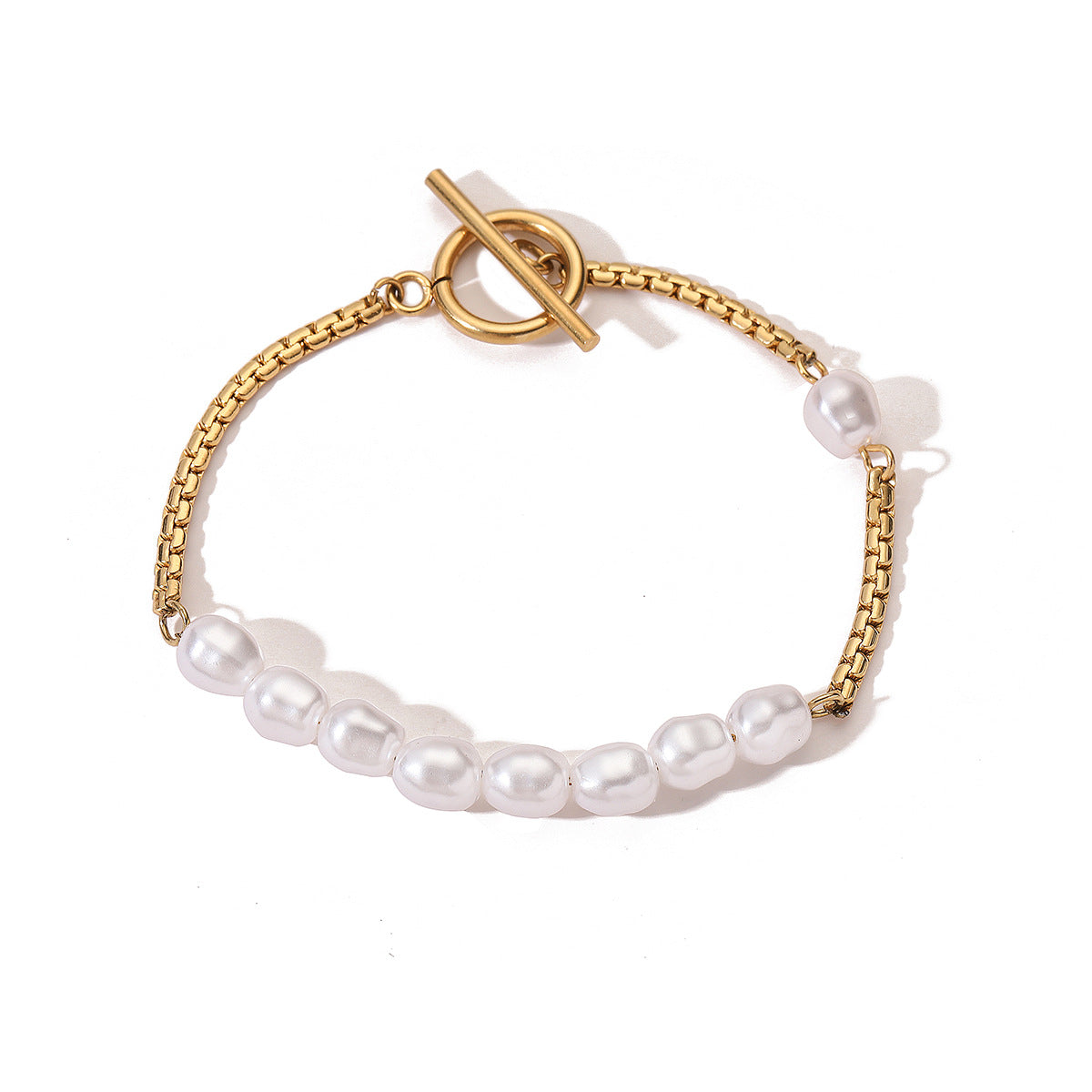 Elegante Bracciale Minimalista con Perle in Acciaio Inossidabile Placcato Oro 18K da Donna