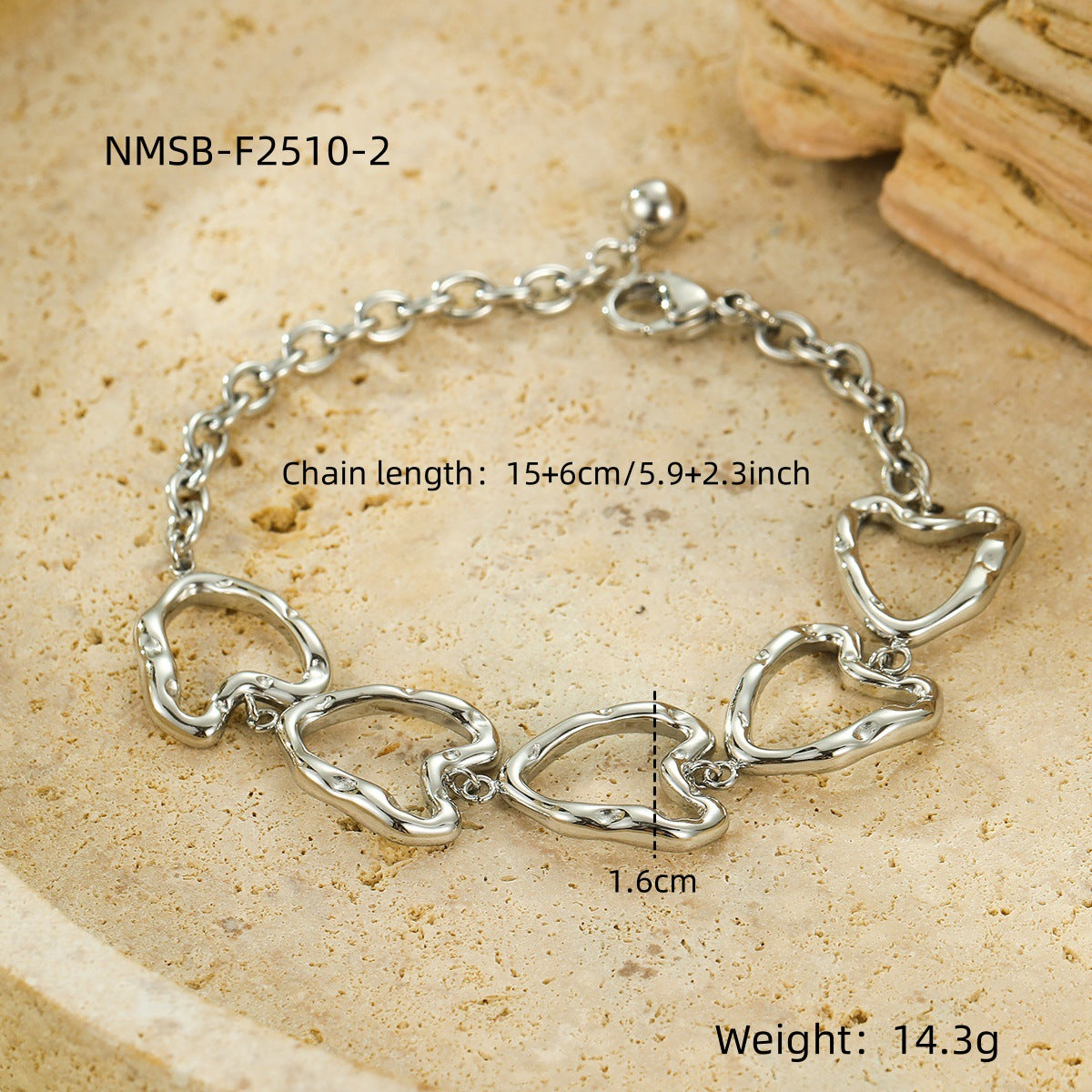 Minimalist Cool-Tone Irregular Hollow Heart OT Clasp Bracelet for Women Stainless Steel Plated Bracelet for Daily Wear and Office Use