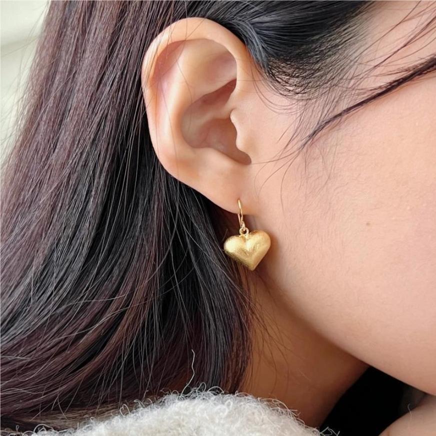 Minimalist Heart-Shaped 925 Sterling Silver Earrings with Brushed Finish for Women