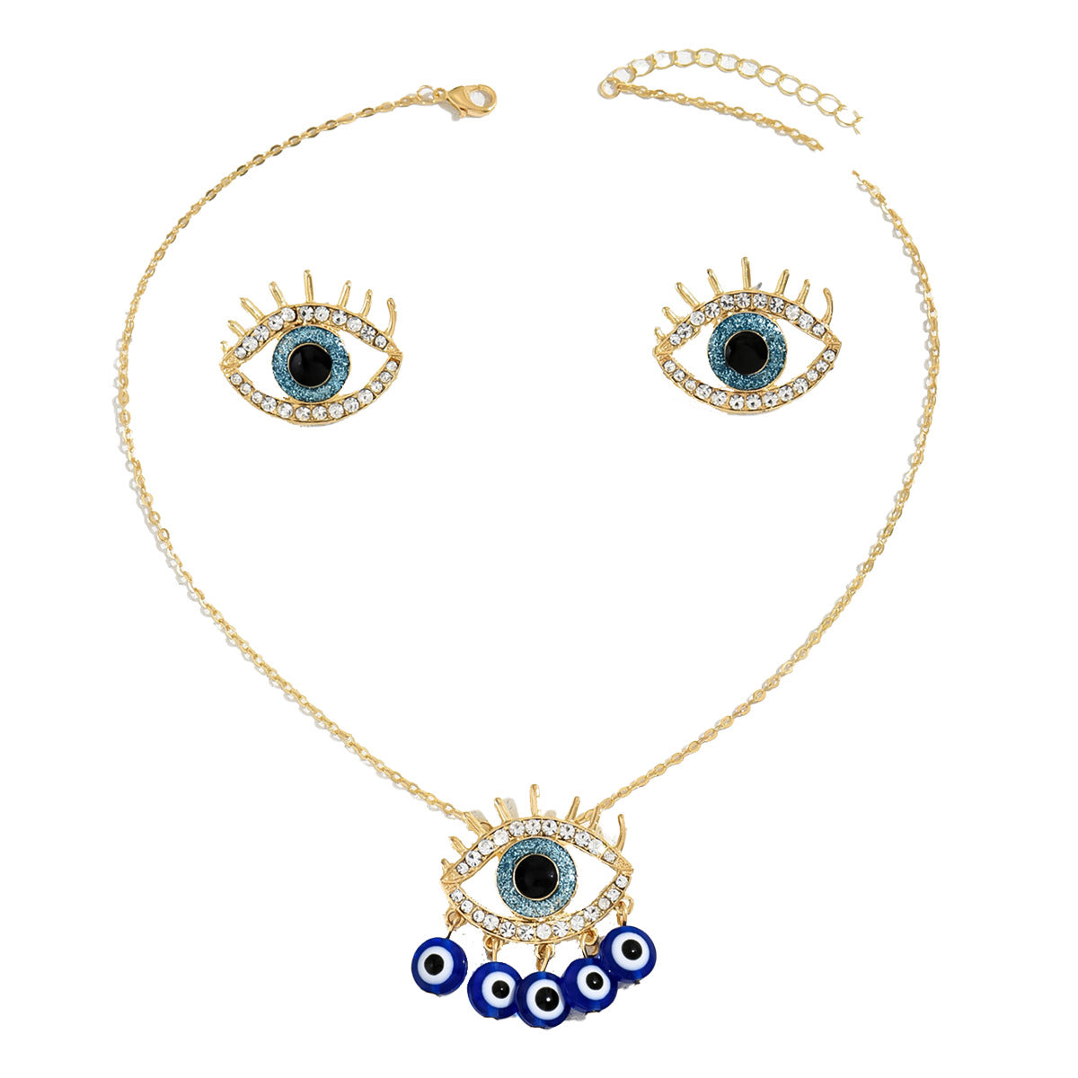 Pendientes y collar minimalistas de aleación con pedrería de ojo turco para mujer