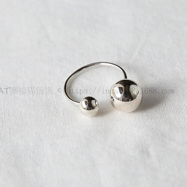 S925 Sterling Silver Geometric Ring with Round and Ball Beads Open Band Minimalist Chic Fashion Ring for Women
