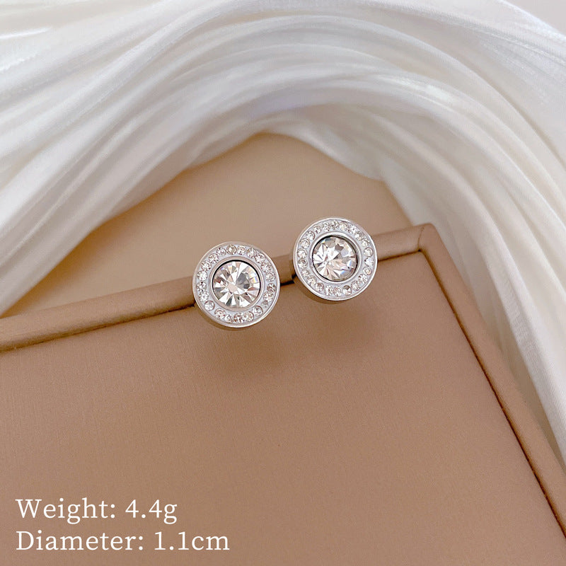 Minimalist Geometric Titanium Steel Collar Chain with Rhinestone Inlay Floral Pendant