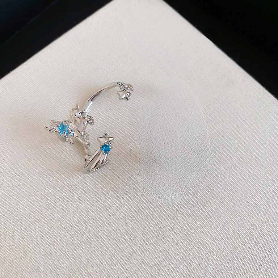 Cute Zodiac Horse Ear Cuff for Women Lightweight Luxury-Style Non-Piercing Ear Bone Clip with Zircon Inlay in Copper