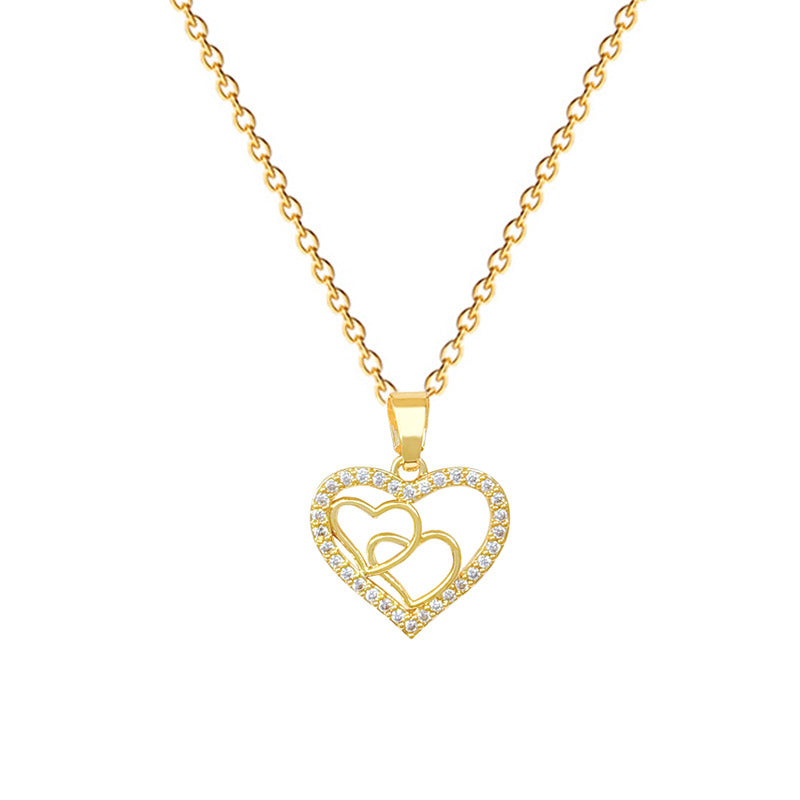 Sweet Minimalist Heart Geometric Rhinestone Titanium Steel Necklace for Unisex