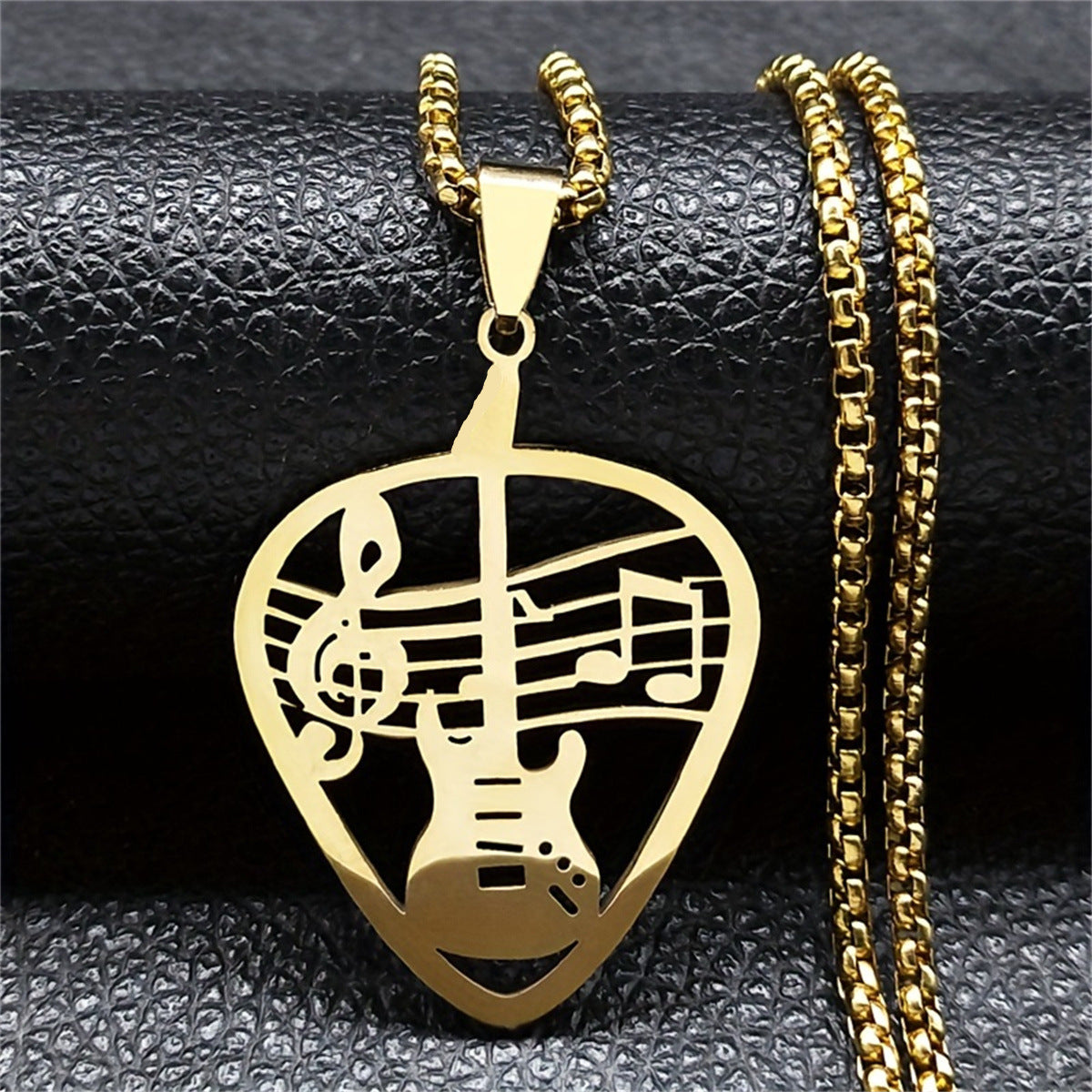 Minimalist Geometric Guitar Pick Pendant Necklace in Stainless Steel and Titanium Steel with Polished Finish Unisex Jewelry