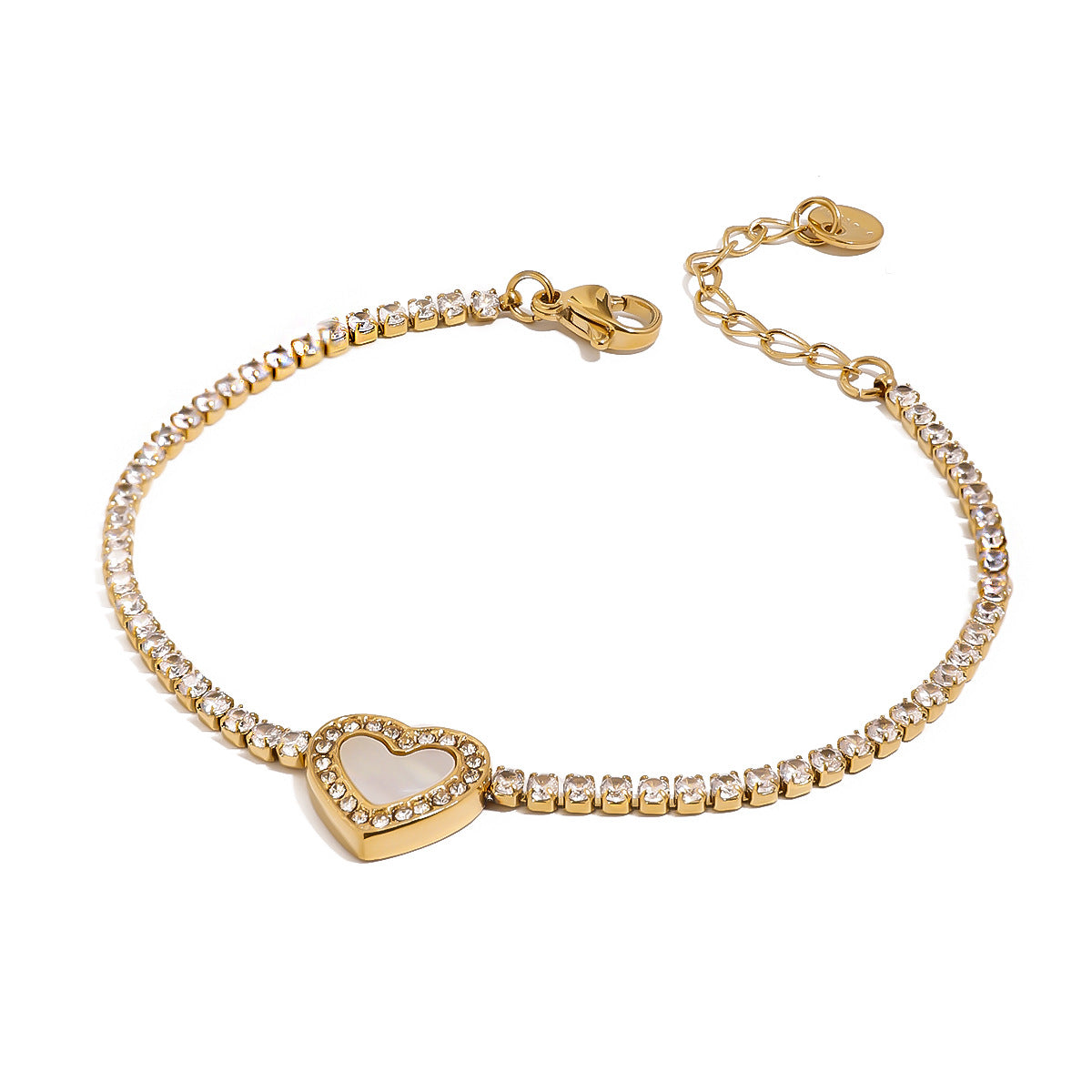 Elegante Bracciale Placcato in Acciaio Inossidabile a Forma di Cuore da Donna con Strass