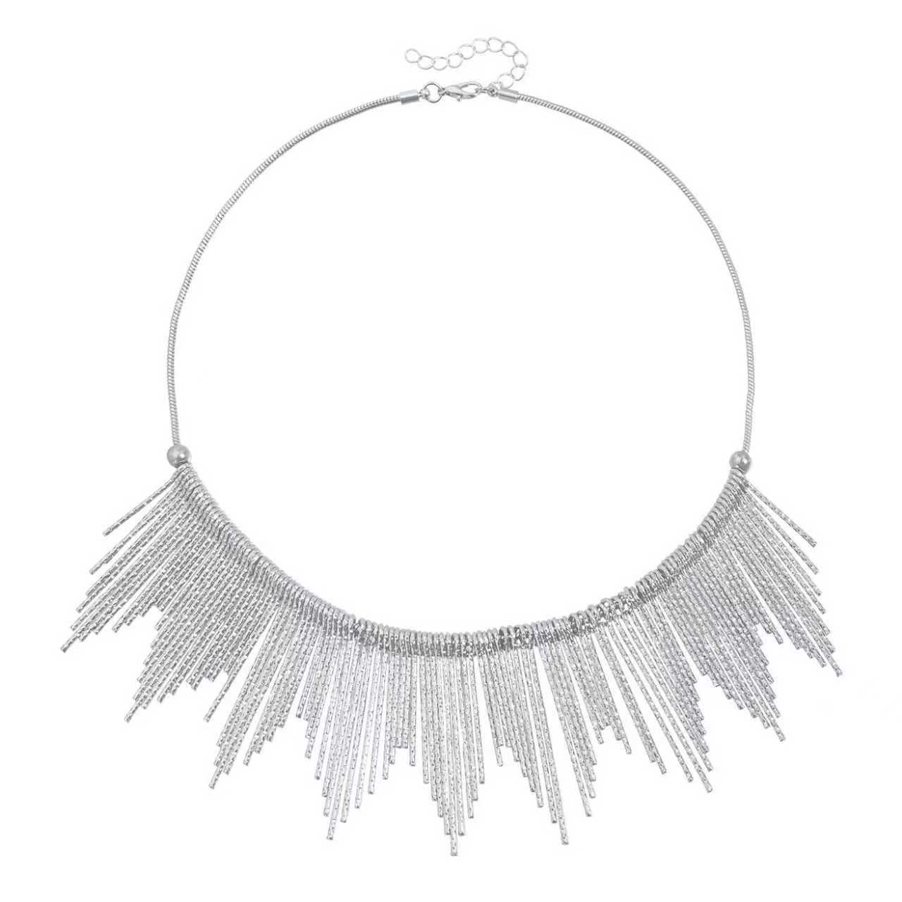 Textured Geometric Alloy Plated Pendant Necklace with Tassel for Women