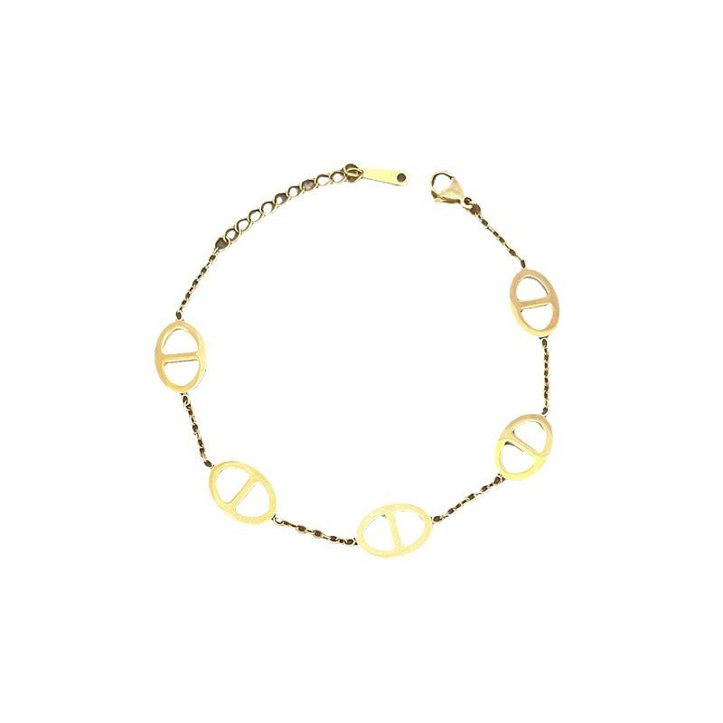 Minimalist Vintage Titanium Steel Zodiac Bracelet for Women and Men with Four-Season Bean and Water Ripple Pattern