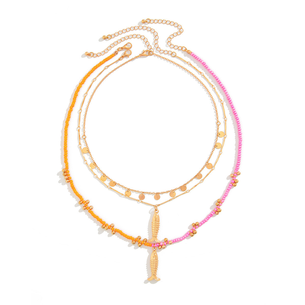 Personality Mermaid Tassel Pendant Necklace Set Alloy Plated Multi-layer Cable Chain for Women