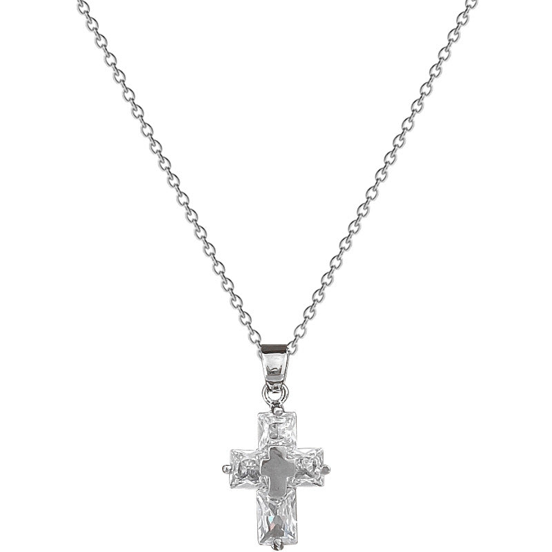 Collana di Lusso a Croce Geometrica da Donna in Acciaio al Titanio con Intarsi di Strass