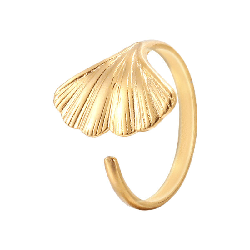 Anello minimalist in acciaio inossidabile regolabile a forma di foglia per donna con finitura placcata
