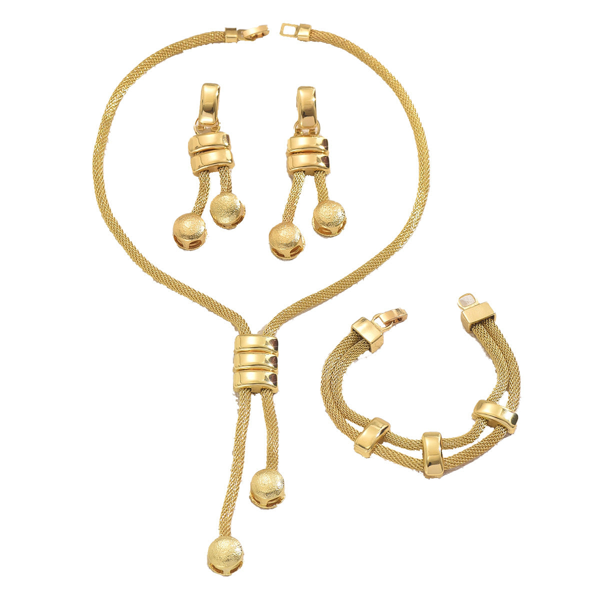 Set di gioielli da donna alla moda placcato oro 18K con motivo geometrico, collana con nappe e orecchini