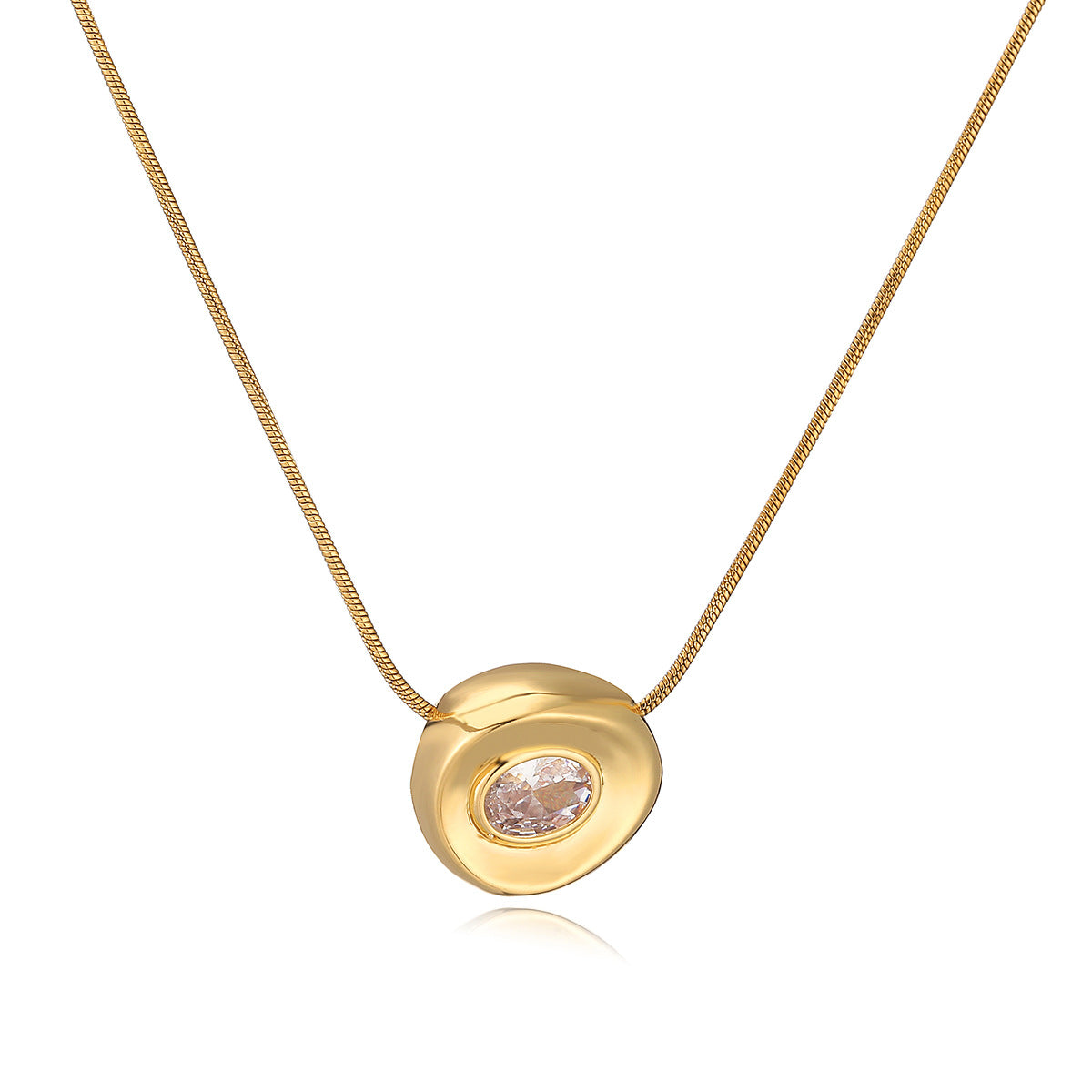 Collar Colgante Geométrico Irregular Minimalista para Mujer de Acero Titanio con Baño de Oro Real e Incrustaciones de Circones