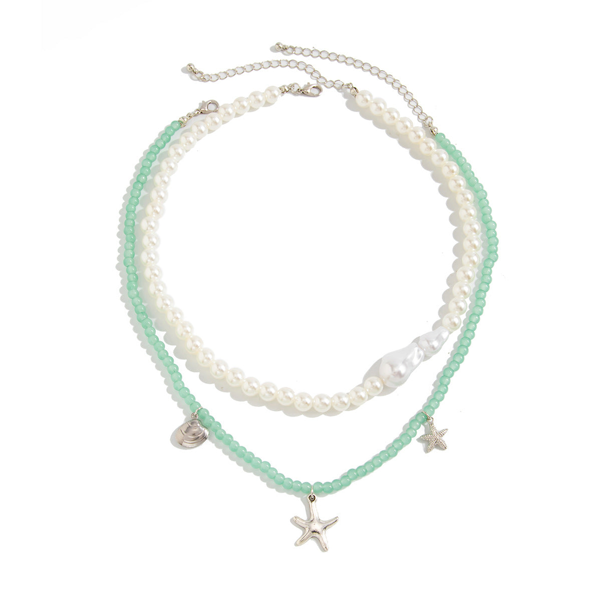 Bohemian Sweet Imitation Pearl Starfish Shell Pendant Necklace Zinc Alloy Animal Charm for Women