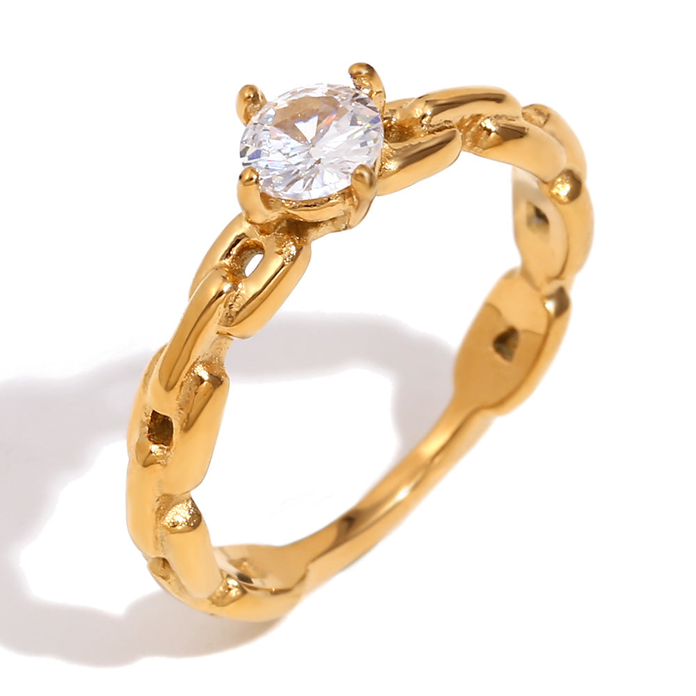 Anillo pequeño de acero inoxidable con diseño geométrico minimalista chapado en oro de 18 quilates para mujer