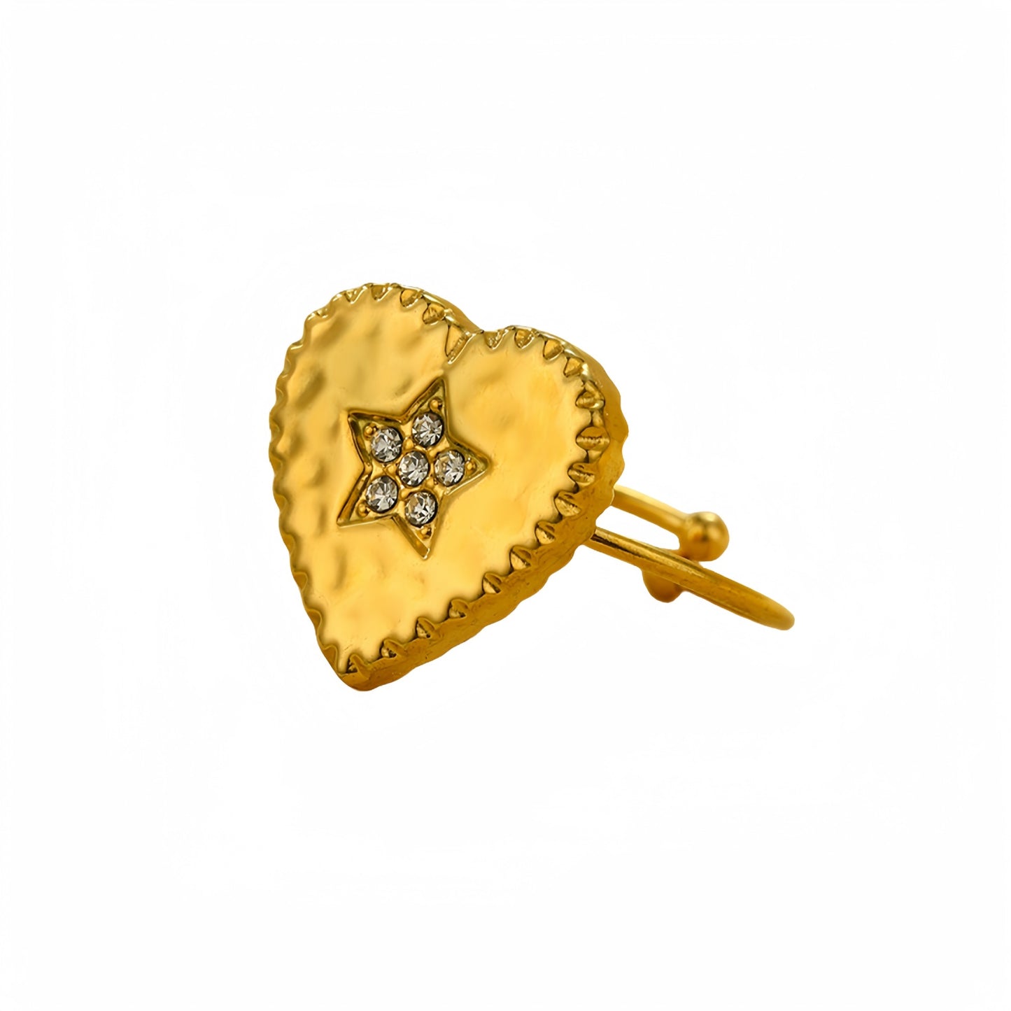 Anello da donna in acciaio al titanio, regolabile, intarsiato con strass a forma di cuore, stile lussuoso, con finitura placcata