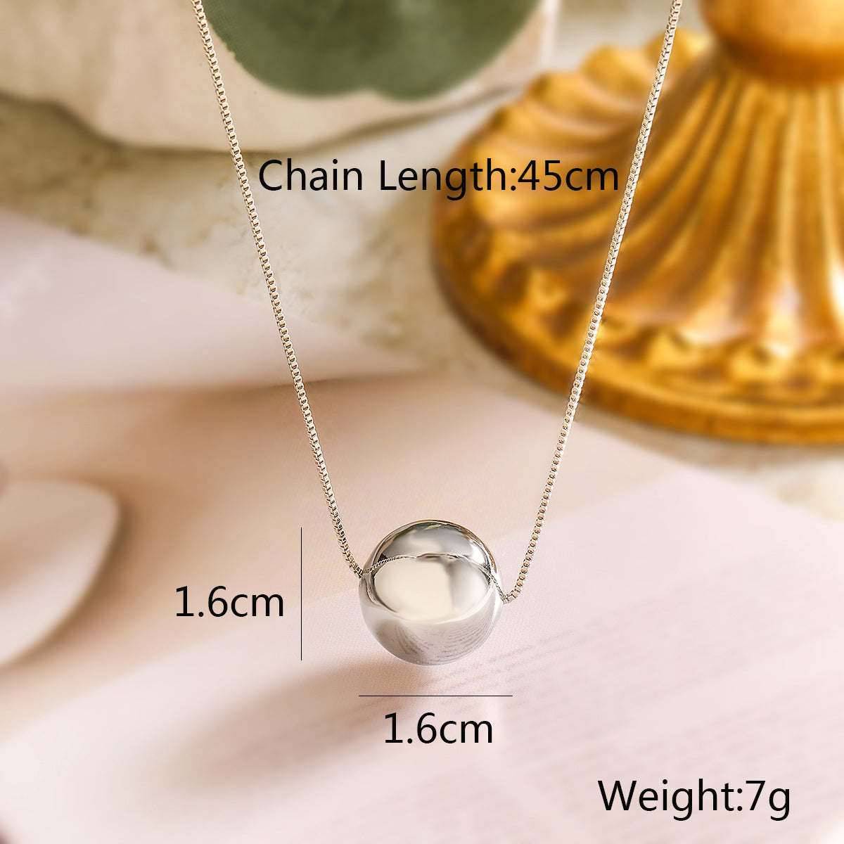 Collana con Pendente a Sfera Geometrico Minimalista da Donna in Ottone Placcato Oro