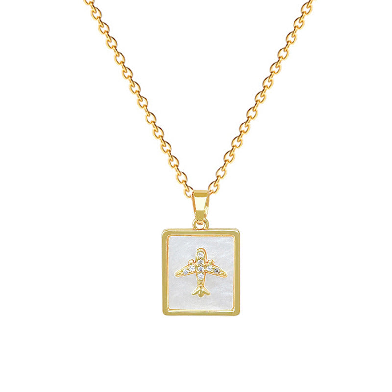 Sweet Square Geometric Rhinestone Titanium Steel Necklace with Brass Pendant for Unisex
