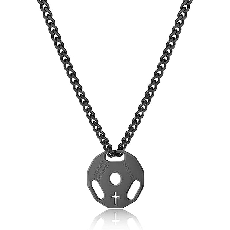 Geometric Fitness Dumbbell Pendant Necklace for Men in Stainless Steel with Electroplated Finish and O-Chain