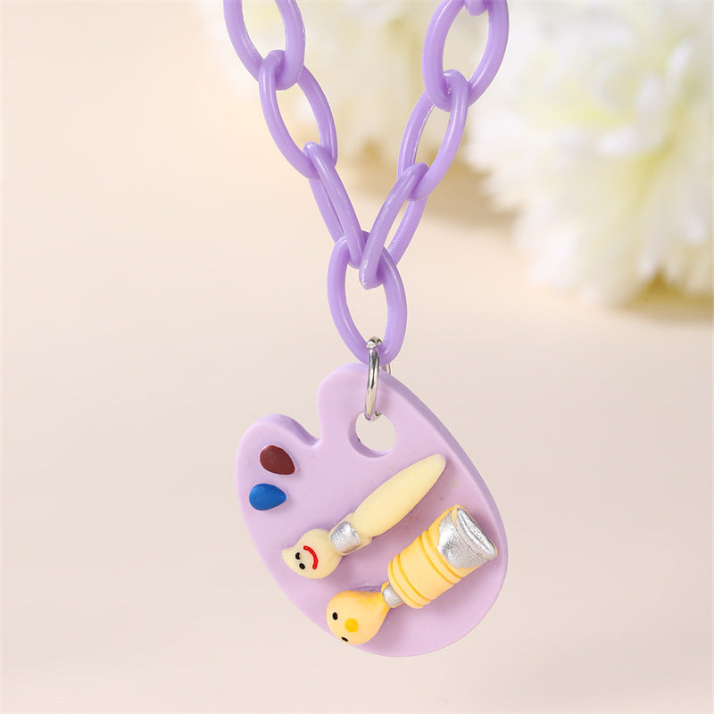 Minimalist Bowknot Acrylic Pendant Necklace for Girls with Enamel Finish and Beaded Chain