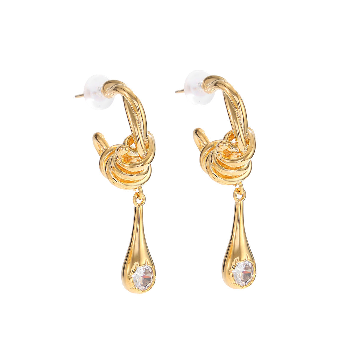 Luxury 18K Gold Plated Brass Teardrop Geometric Cubic Zirconia Earrings for Women