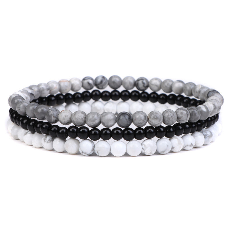 Vintage Minimalist Geometric Agate Beaded Bracelet Unisex Elastic Stretch Handmade Jewelry Set