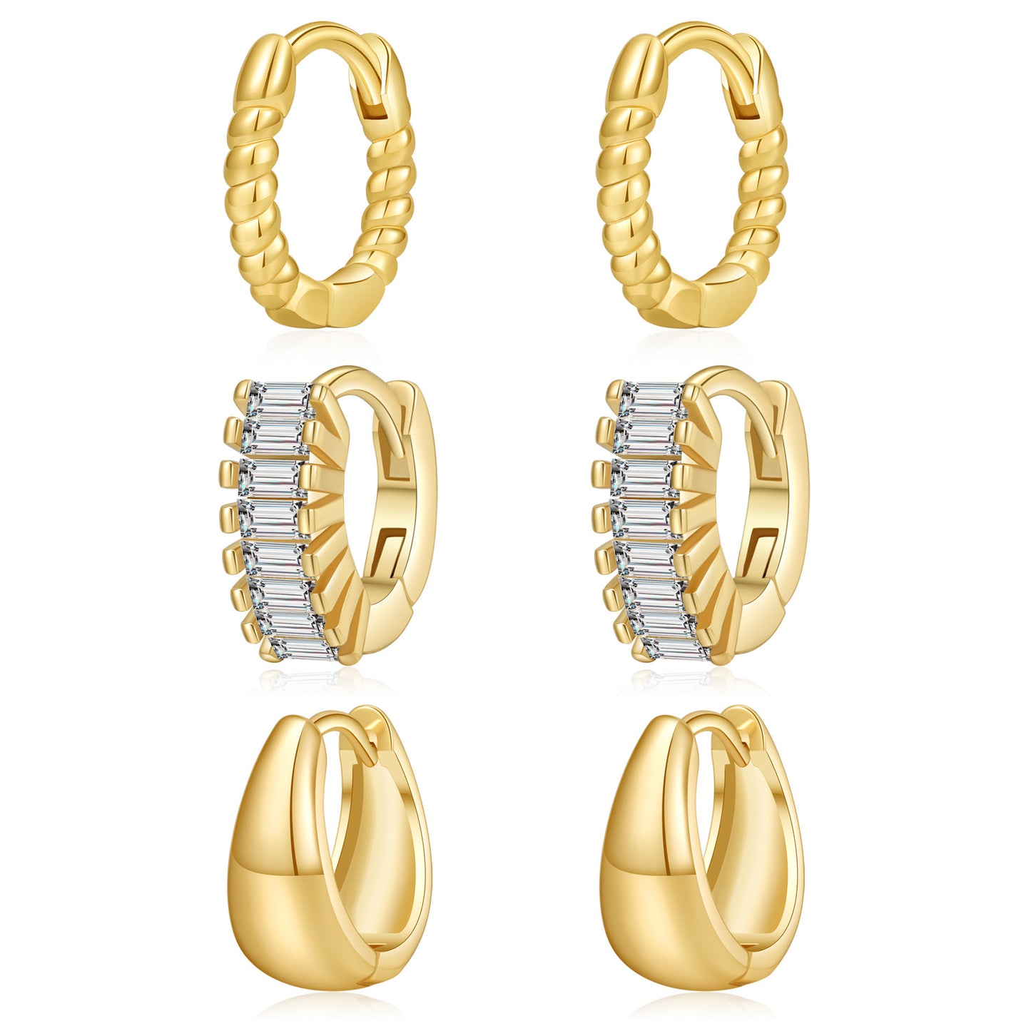 Minimalist Geometric Round Floral Brass Gold Plated Cubic Zirconia Earring Set for Women