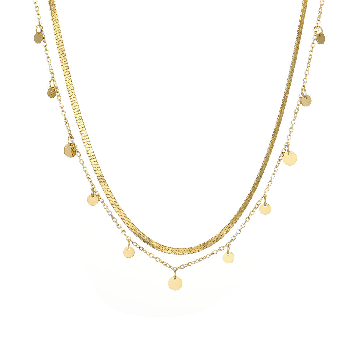Collana da donna in acciaio inossidabile placcato oro 18 carati con nappe geometriche e vuote