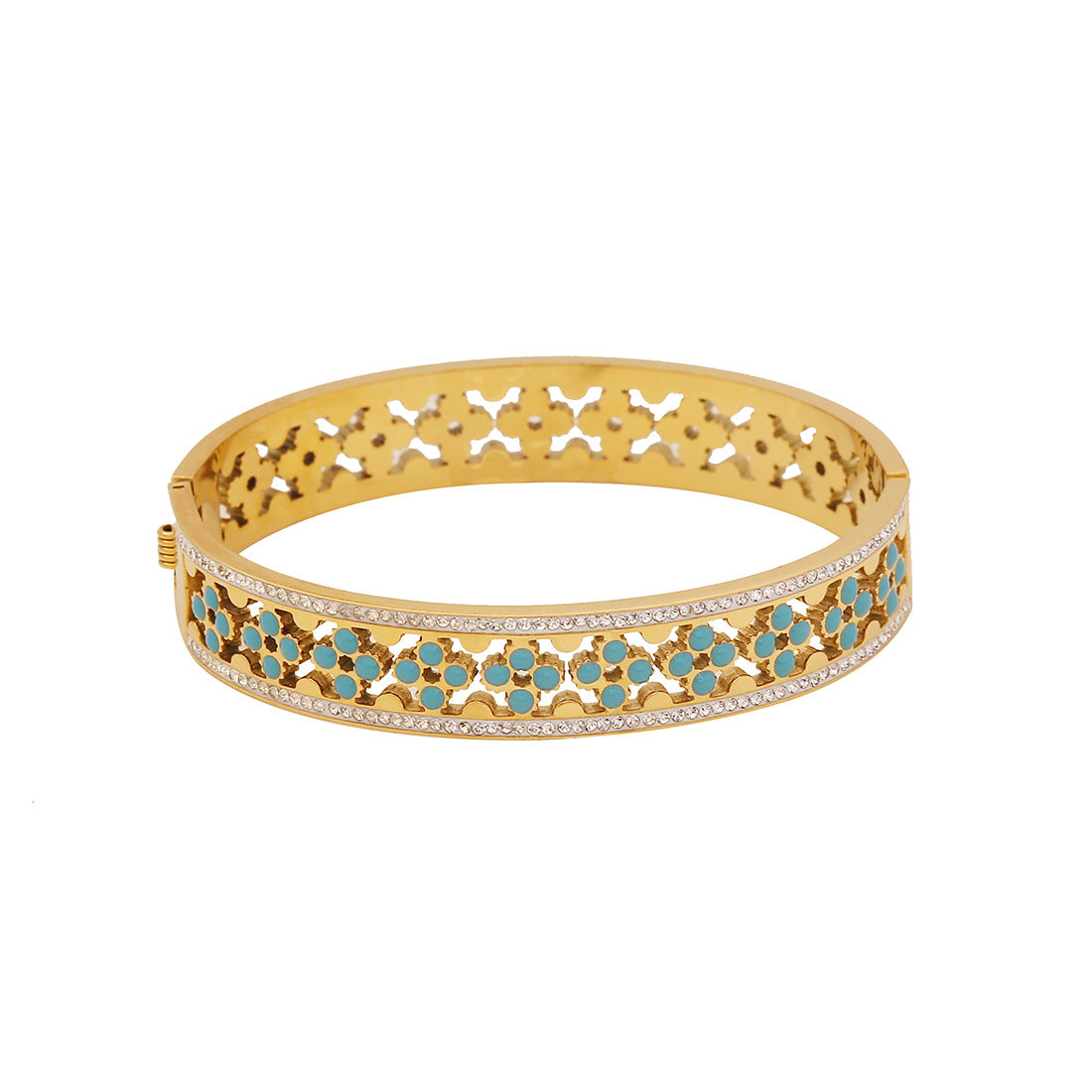 Vintage Style Turquoise-Inspired Hollow Stainless Steel Bracelet with Plated Finish