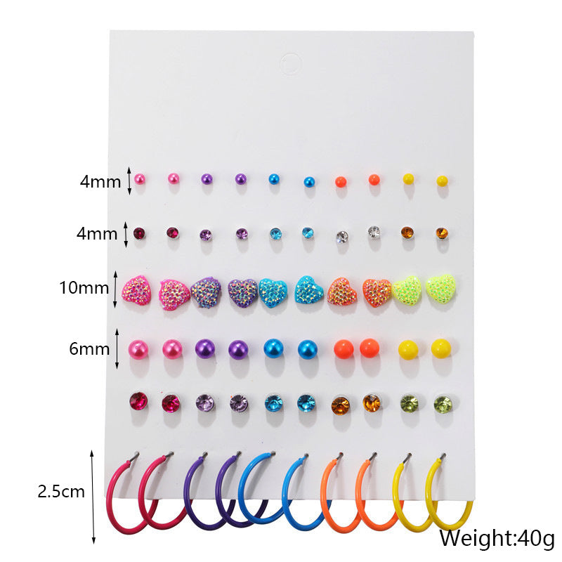 Sweet Minimalist Candy Color Heart Geometric Plated Alloy Stud Earrings Set for Women