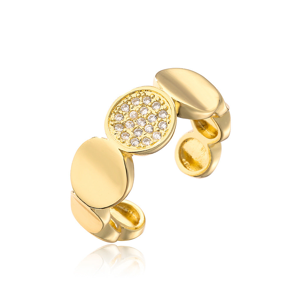 Geometric Open Ring for Women with Copper Base Plated in 18K Gold and Micro-Paved Zirconia