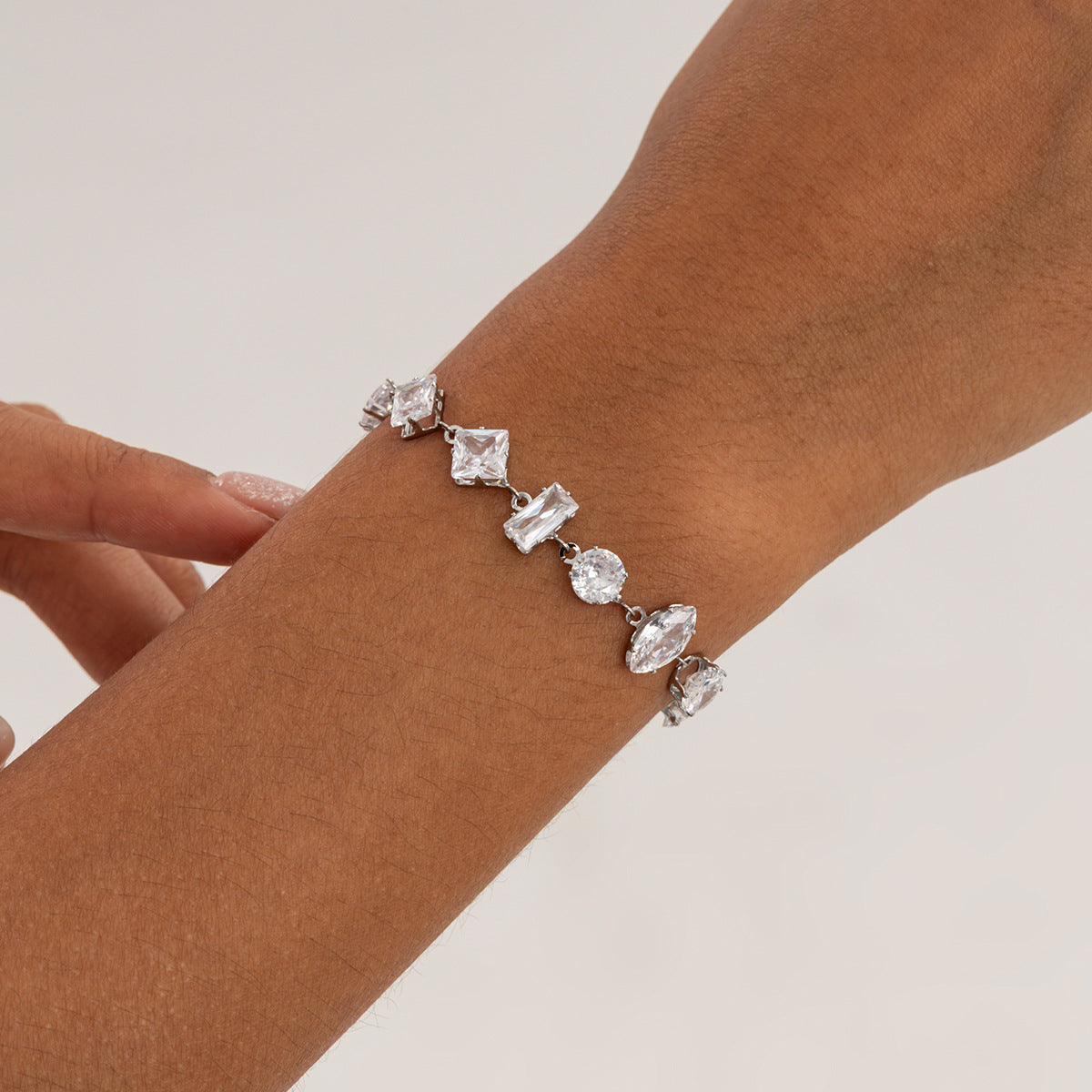 Geometric Teardrop Stainless Steel Plated Bracelet with Cubic Zirconia Inlay for Women