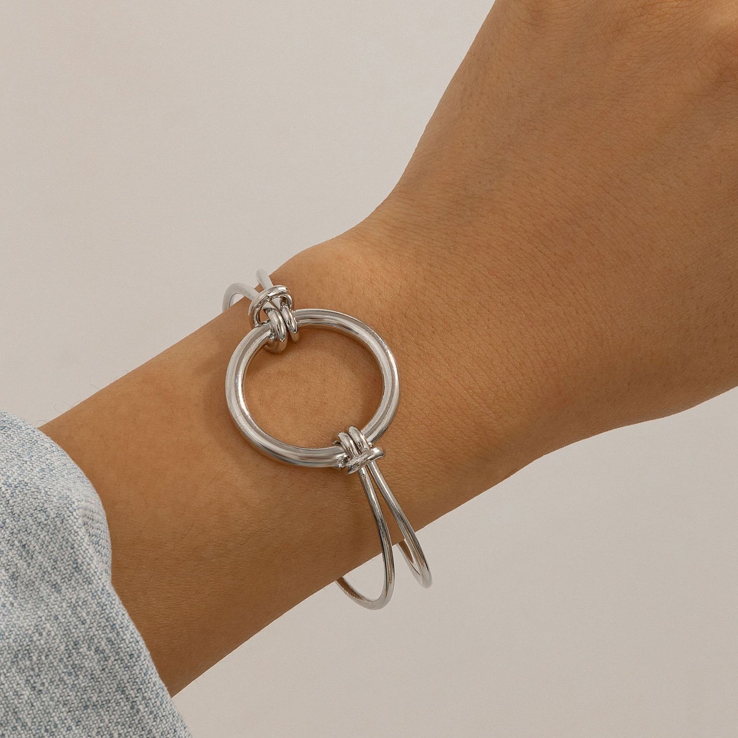 Minimalist Double Layer Hollow Knot Open Cuff Bracelet Geometric Line Design Gold Plated Alloy Jewelry for Women